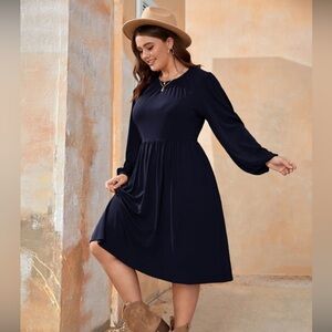 SHEIN Clasi Plus Hidden Pocket Solid Dress in Navy Size 1XL.